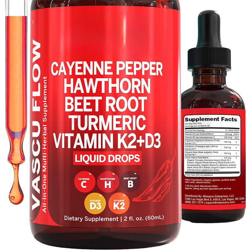 Vitamin D3 K2 Drop - น้ำพริกไทยคาเยนน์ 60 มล., น้ำพริกไทยคาเยนน์แบบน้ำ ออร์แกนิค, พริกไทยคาเยนน์